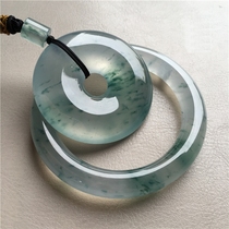 Natural Burma Ice Floating Blue Flower Ping Button Pendant Jade Bracelet Round Jade Bracelet Female Certificate