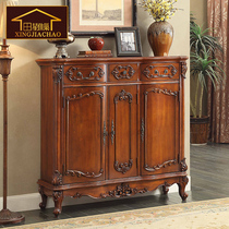 American solid wood shoe cabinet antique as old and versatile multilayer with drawer Home door hall Whole Three Doors Lockers
