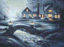 DMC self-supplied cross-stitch kit snow night winter scenery world famous painting oil painting decorative painting full embroidery