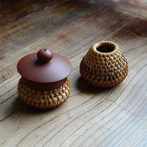 Old autumn rattan cover holder Handmade natural rattan cover set pot cover shelf Pot cover holder Lid holder Tea ceremony accessories