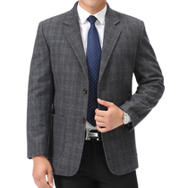 Plaid non-perm middle-aged male wool suit jacket Male medium thick suit jacket Dad decorated body suit