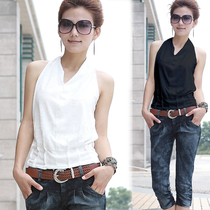 Net Red Pure Cotton Harnesses Vest Woman External Wearing Tide Summer V Collar Hanging neck Neck Sleeves Lady sweaters undershirt