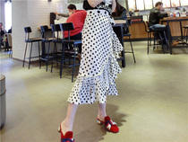 BORAKOO Korea Dongdaemun Summer wave dot Pleated ruffle bow skirt Short skirt