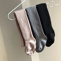 2021 Autumn Winter New South Korea Girls Pure Cotton Bright Silk Pit Strips With Pants Socks Children 100 Hitch-Style Even Pants Socks