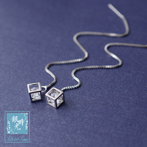 Silver time S925 sterling silver earring Diamond zircon cube super long tassel earrings square cube ear chain