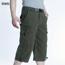 Mens pants summer loose shorts Korean version large size thin Capri pants overalls mens casual pants cotton middle pants