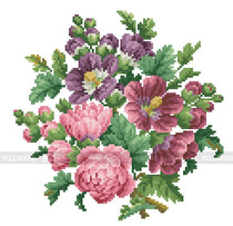 Cross stitch electronic figure redraw source file-purple pink flower pillow cushion lace hipster