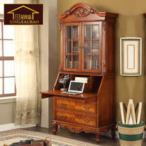American solid wood bookcase Ou-style up and down combined floor secretarial cabinet multifunctional desk with glass door locker