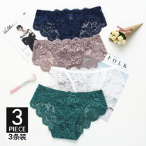 3 Dress Sexy Transparent Panties Women Big Code No Mark Lace Low Waist Fire Hot Seductive Pure Cotton Crotch Girl Triangle Pants