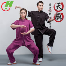 Red cotton tai chi clothes summer men and women Tencel linen Chinese style martial arts clothes practice clothes middle-aged and elderly Chinese style tai chi clothes