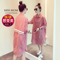 Pregnancy Woman Dress Spring Clothing Net Red New Plaid Summer Big Code Blouse Omer Dress Loose Shirt With Long dress in a dress