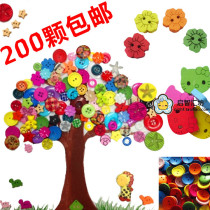 Childrens DIY wooden button tree flower material color button painting creative preschool education handmade material