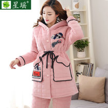 Xingyao thick pajamas women winter plus velvet warm soft cotton cotton flannel pajamas women sweet home wear suit