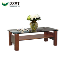 Double leaf Furniture Exposition Series solid wood coffee table tempered glass long Square few living room furniture glass coffee table solid wood