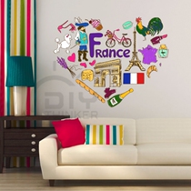 French vintage nostalgic graffiti art cartoon illustration background wall sticker Living room bedroom window decoration sticker art