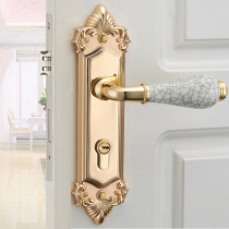 Modern Jane European bedroom wooden door door lock with antique gold ceramic door lock handle panel hand lock