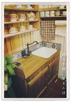 Yesterday Country] Late summer blue and white tile sink retro cafe furniture