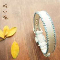 Duo Xiaodou handmade custom pet jewelry white hand-stitched bell dog collar pet leather collar