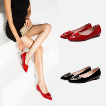 Flat shoes womens autumn leather pointed toe flat shoes red small leather shoes shallow mouth four seasons shoes scoop shoes womens shoes