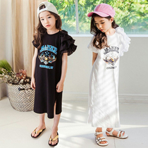 Korean version of the girl cotton print T-shirt dress summer 19 childrens clothing New middle child loose casual long skirt parent-child