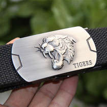 Canvas belt Tiger head mens slip buckle outdoor sports belt Military training pants belt Military fan pants belt