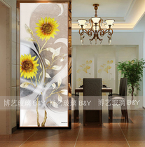 Shanghai Art Glass partition Xuanguan Entrance Door Glass Screens Modern Sunflower Deep Sculpture Background