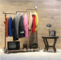 Old vintage solid wood iron clothing store clothing display rack mens and womens clothing store shelves floor-to-ceiling hose hanger