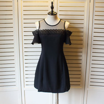 Three-fold non-return Z A Korean mesh stitching embroidery hollow shoulder lotus leaf sleeve slim dress 6070