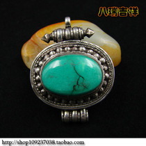 Nepali pure handmade 925 pure silver inlaid green pine stone gäu box amulet pendant pendant