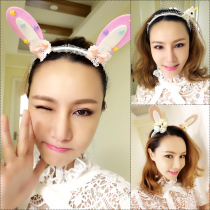 Hipo Halloween live show event dance ball veil cute rabbit ear lace hair hoop party accessories headwear
