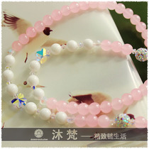 Thailand 925 sterling silver Buddha chain powder chalcedony White Buddha chain necklace butterfly New Fashion Women