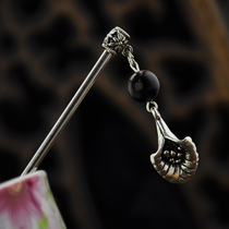 Retro natural black agate Miao Yinlana classical long hair hairpin womens style holiday gift