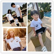 Summer parent-child dress childrens eyelashes three family clothes Q4 male baby ha clothes climbing suit eyes short-sleeved shirt jumpsuit
