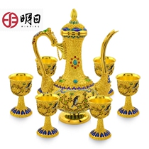 Tomorrows silver wine with silk inlaid burnt blue gilt wine glass wine glass Hulk handmade gifts