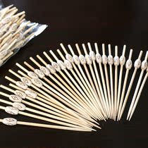 Floral fruit sign fruit fork pattern bead toothpick bamboo skewers tableware fork cocktail sign