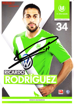Swiss national foot Ricardo Rodriguez Wolfsburgs pro-pen signing card for 2014-15 season