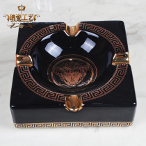 Square black glazed Versace V ashtray mansion clubhouse ktv luxury ashtray boutique ornaments furnishings