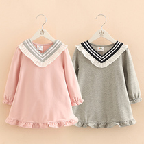 College style dress 2021 autumn girls childrens clothing children ruffles long sleeve skirt qz-3960