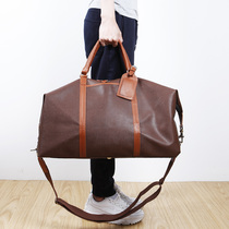 Blue leather mens short-distance travel bag Travel Travel large capacity Hand bag leather with PVC shoulder bag mens bag