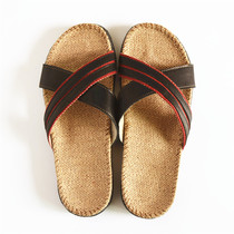 New Jinshuo foot bow pad head layer leather surface home slippers cross couple summer linen slippers