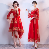 Pregnant women cheongsam toast Bride wedding 2018 new autumn and winter dress thin fat 200 Jin high waist