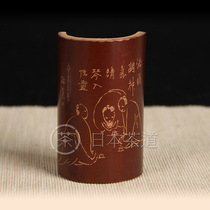 Japanese tea machine trumpet figure carving old coal bamboo tea Lotus teaspoon teaspoon teaspoon