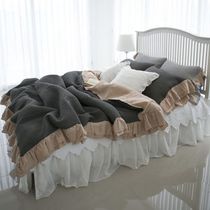 South Korea imported dark gray wood ear edge seam air conditioning quilt cover 3-piece set quilt cover imported bedding kit