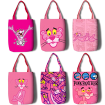 Shopping bag pink Panther Naughty Pink Pink Panther Silly Leopard Canvas single shoulder bag Hand bag Hand carrying bag