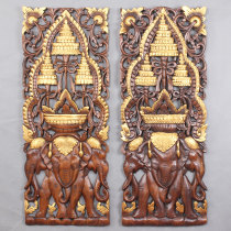 Thai crafts three head elephant god wall decoration Southeast Asian wood carving Elephant Pendant porch sofa background wall hanging board