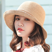 Korean Version Grass Hat Woman Little Fresh Seaside Resort Sunscreen Sun Beach Summer Beach Cap Big Along Foldable Suncap Tide