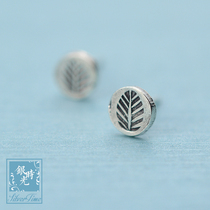 S925 sterling silver earrings silver creative personality retro leaves fossil round earrings boys and girls couple earrings