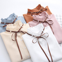 Stand-up collar lace-up bow long-sleeved shirt womens 2021 spring autumn and winter fashion sweet shirt Korean version of wild top
