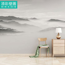Chinese ink landscape painting Chinese style Zen decoration wallpaper simple hotel front desk seamless film and television background wall cloth