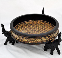 Thailand imported solid wood carving elephant fruit plate natural wood bamboo weaving fruit plate spa House essential oil tray